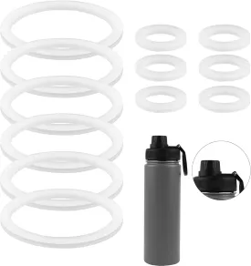 12pcs Stainless Steel Water Bottle Lid & Spout Lid Gasket, Silicone Sealing Ring Replacement for Chug Lids Compatible with DRINCO Insulated Water Bottle 14/18/22/32/40/64oz