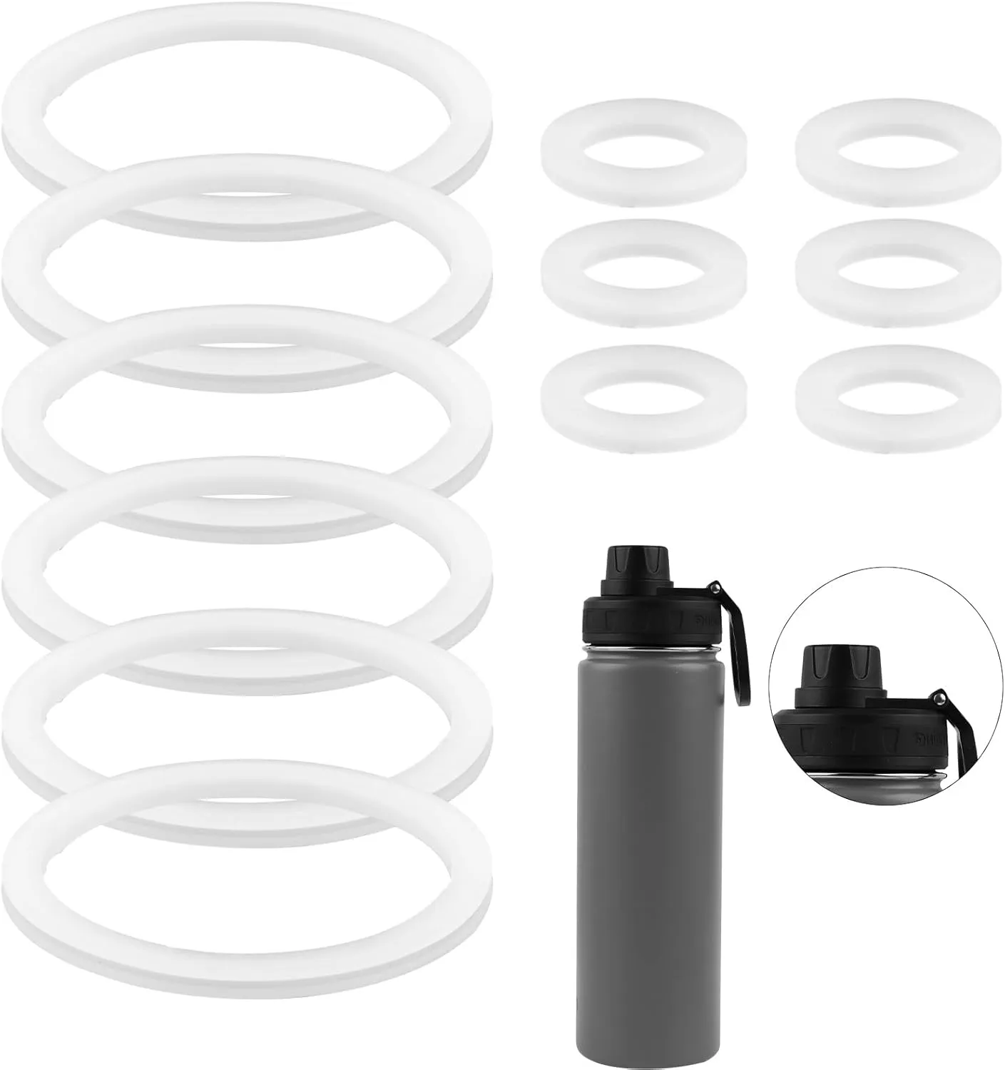 12pcs Stainless Steel Water Bottle Lid & Spout Lid Gasket, Silicone Sealing Ring Replacement for Chug Lids Compatible with DRINCO Insulated Water Bottle 14/18/22/32/40/64oz