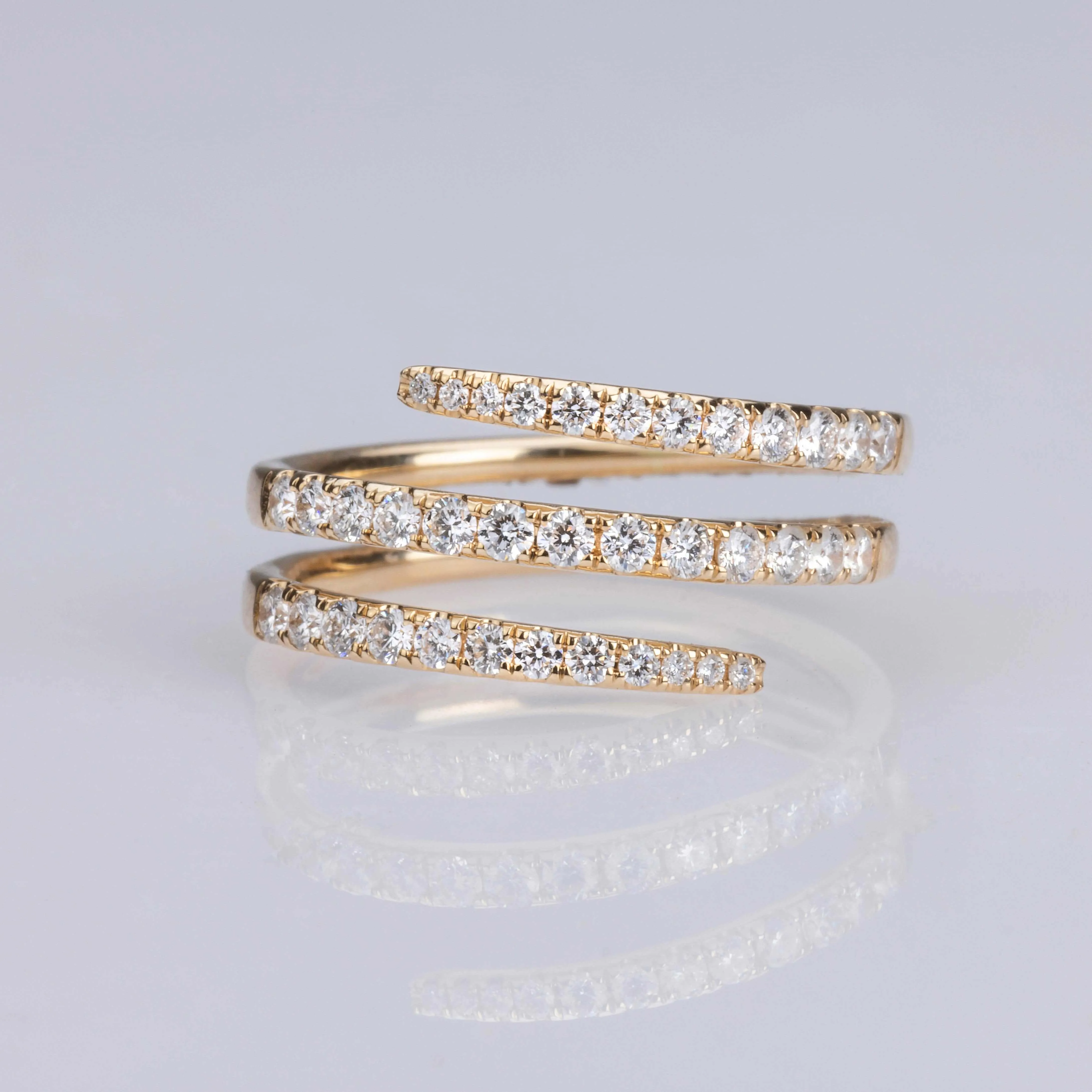 18K Gold Stretch Gold and Diamond Wrap Around Ring