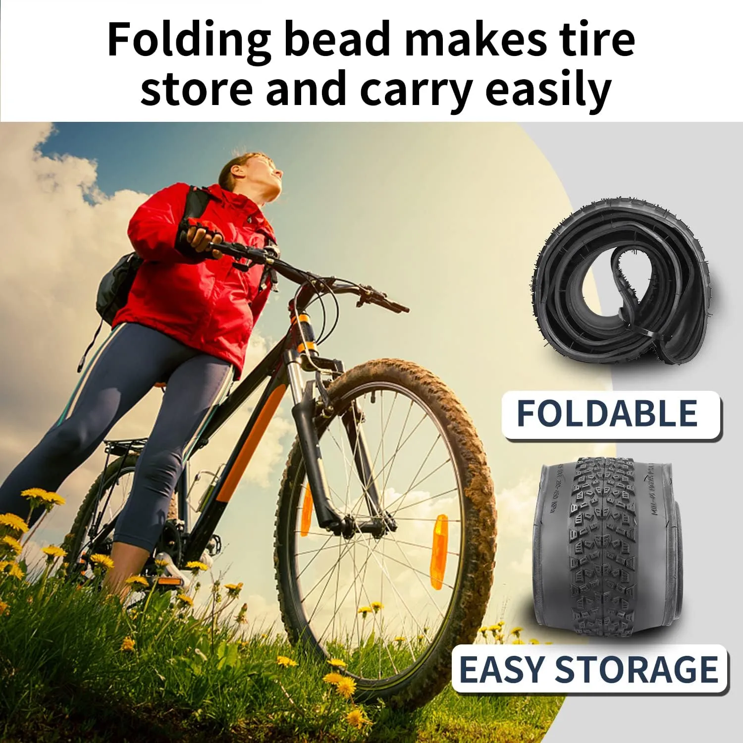 2 Pack Bike Tire 24 26 27.5 X 1.95 27.5 29 X 2.125 Inch Folding Replacement Bike Tire with Tire Levers Foldable Bead Wire Bicycle Tire for Mountain Bike