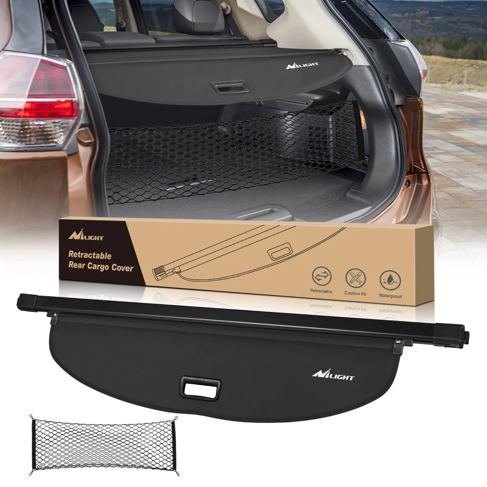 2014-2020 Nissan X-Trail Rogue SV S SL Retractable Trunk Cargo Cover With Trunk Storage Net