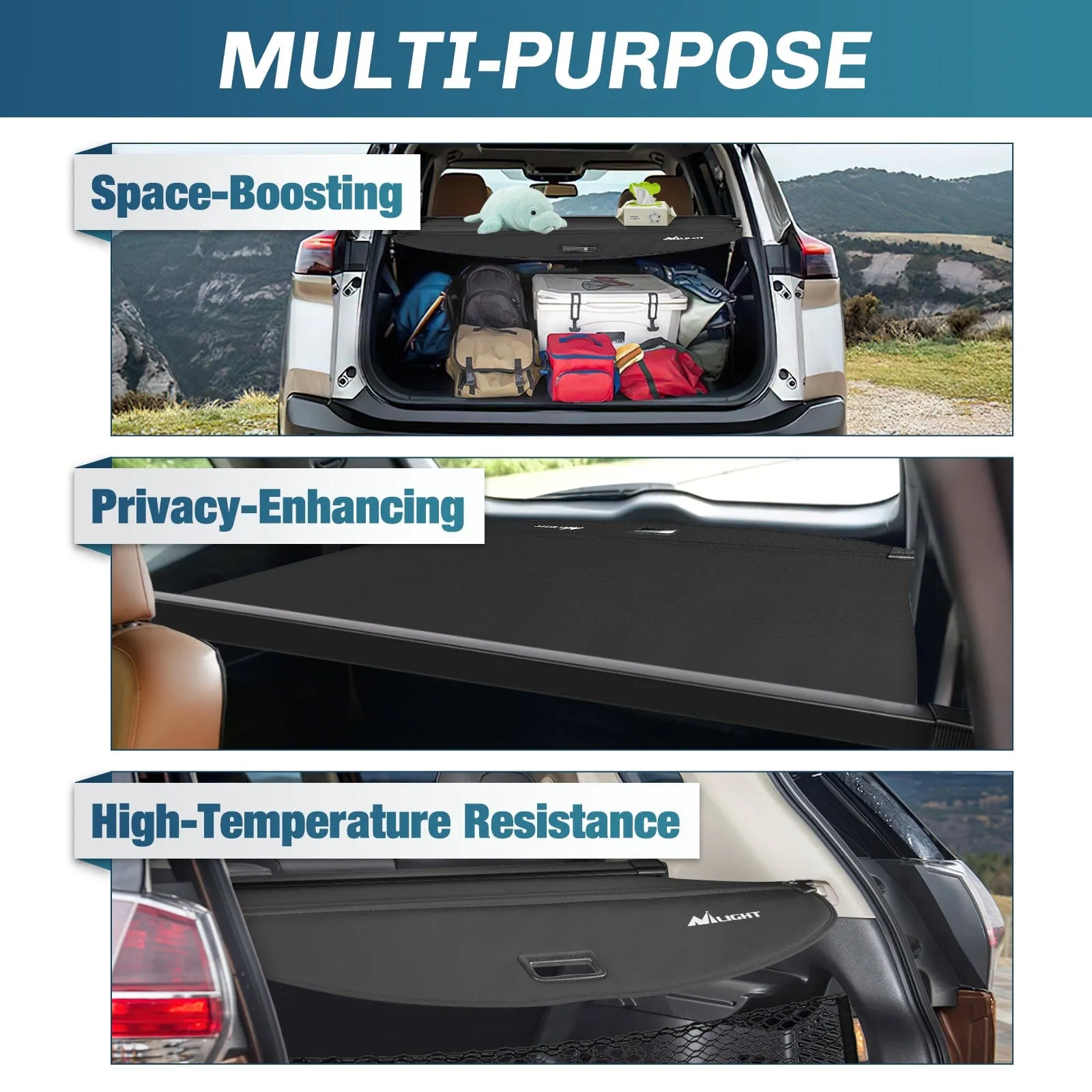 2014-2020 Nissan X-Trail Rogue SV S SL Retractable Trunk Cargo Cover With Trunk Storage Net
