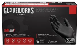 Ammex GlovePlus Black Nitrile Industrial Powder-Free 5 Mil Disposable Gloves (100 Pack) (1")