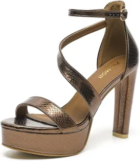 Amoji Women's Block Heels 4 Inch Platform Ankle Strap Lady Heeled Sandals FZ325