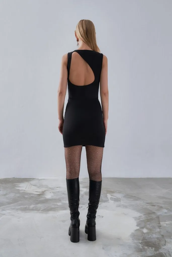 Back Detail Mini Black Dress