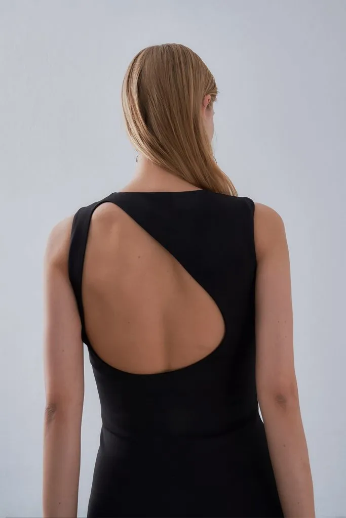 Back Detail Mini Black Dress