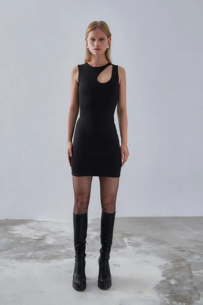 Back Detail Mini Black Dress