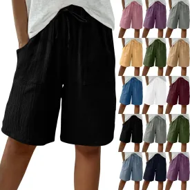 Bermuda Shorts for Women Knee Length Elastic Waist Drawstring Loose Wide Leg Shorts Summer Casual Beach Clothes 2025