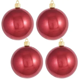 Christmas By Krebs 4" (100mm) Shiny Sonic Red [4 Pieces] Solid Commercial Grade Indoor and Outdoor Shatterproof Plastic, UV and Water Resistant Ball Ornament Decorations