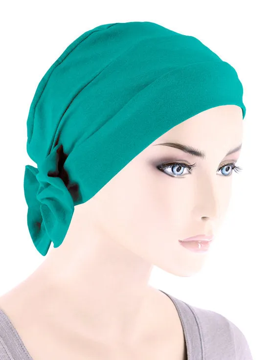 CKCB-TURQUOISE#Cotton Cloche Bow Cap in Turquoise Green