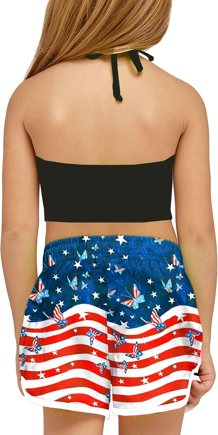 Deerose Kids American Flag Swim Shorts Quick Dry Swimming Board Shorts Active Swim Trunk 5-14 Years