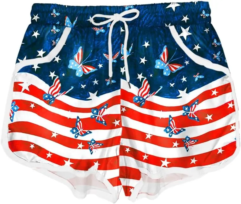 Deerose Kids American Flag Swim Shorts Quick Dry Swimming Board Shorts Active Swim Trunk 5-14 Years