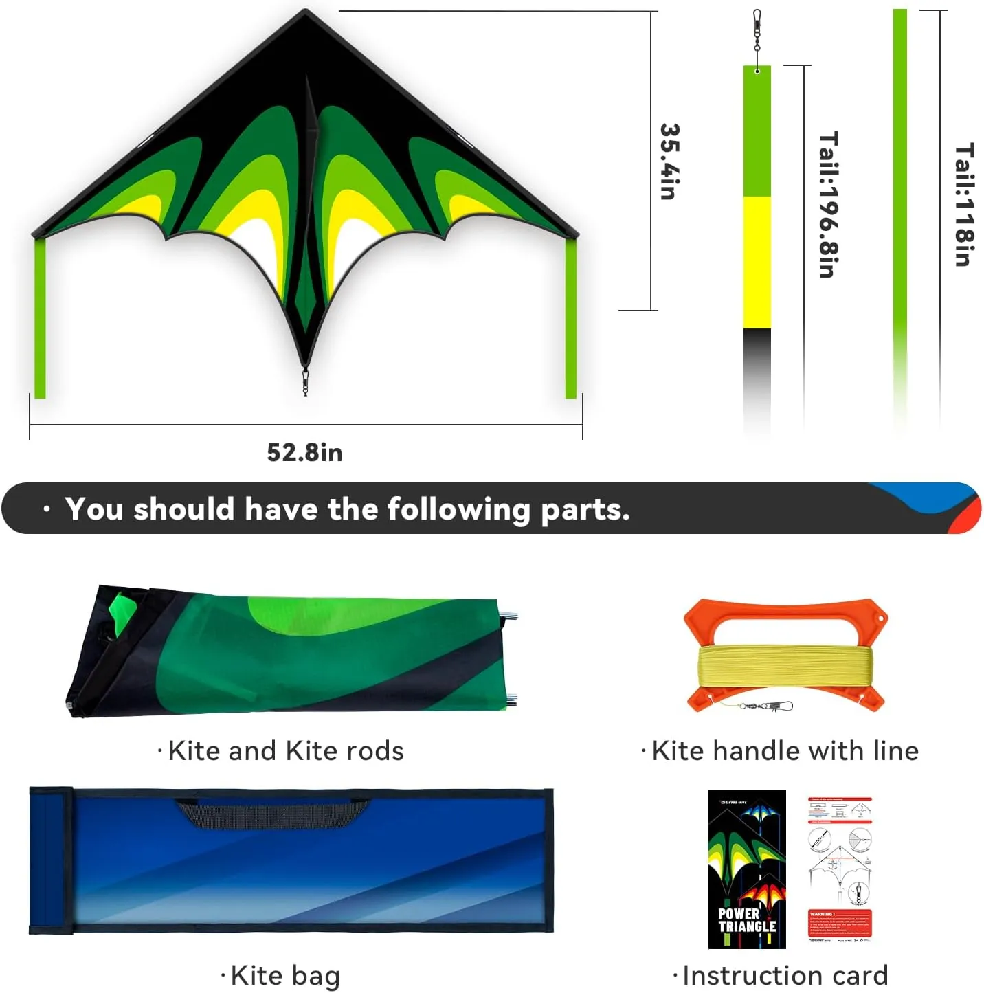 Green Huge Delta Kite Easy to Fly,Single Line String with Tail for Beach Flying Kites for Kids and Adults Kites Outdoor Trip Park Family Game