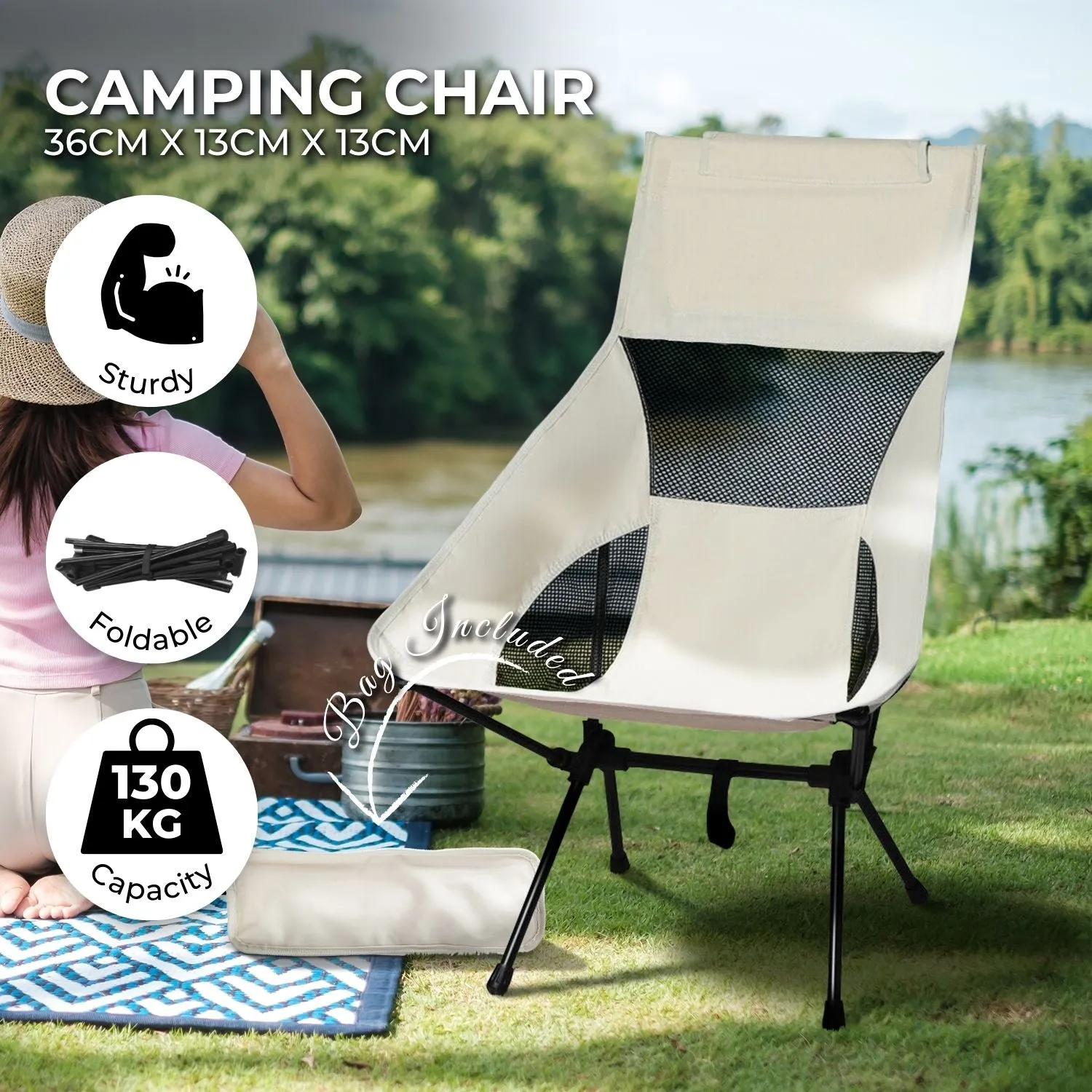 Lightweight 130kg Capacity Camping Chair with Storage Bag – KILIROO