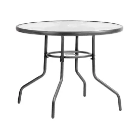 Livsip 90cm Outdoor Dining Glass Table Round Patio Furniture Bistro Set Grey