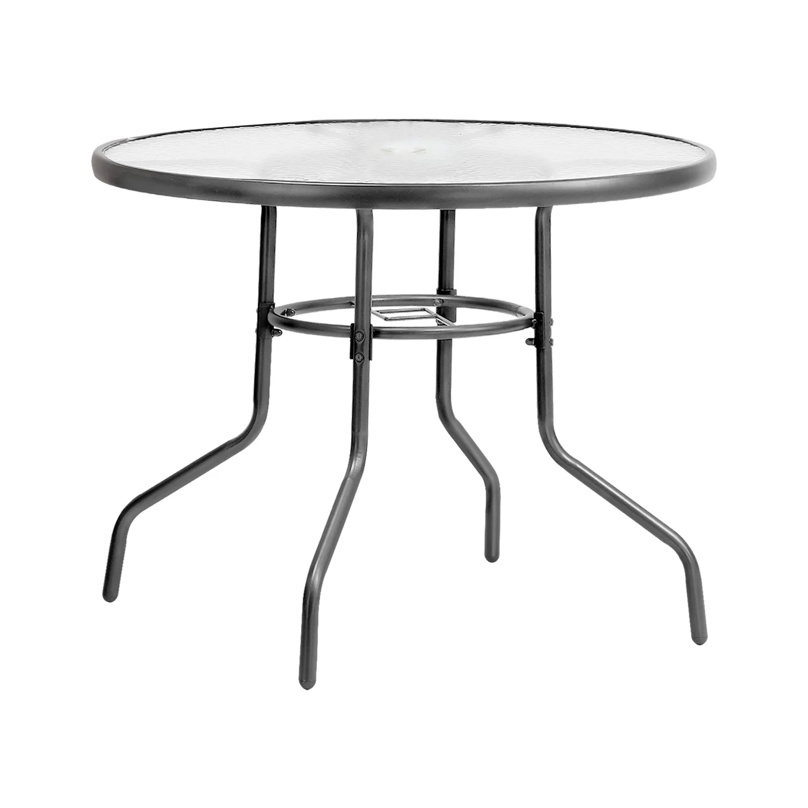 Livsip 90cm Outdoor Dining Glass Table Round Patio Furniture Bistro Set Grey
