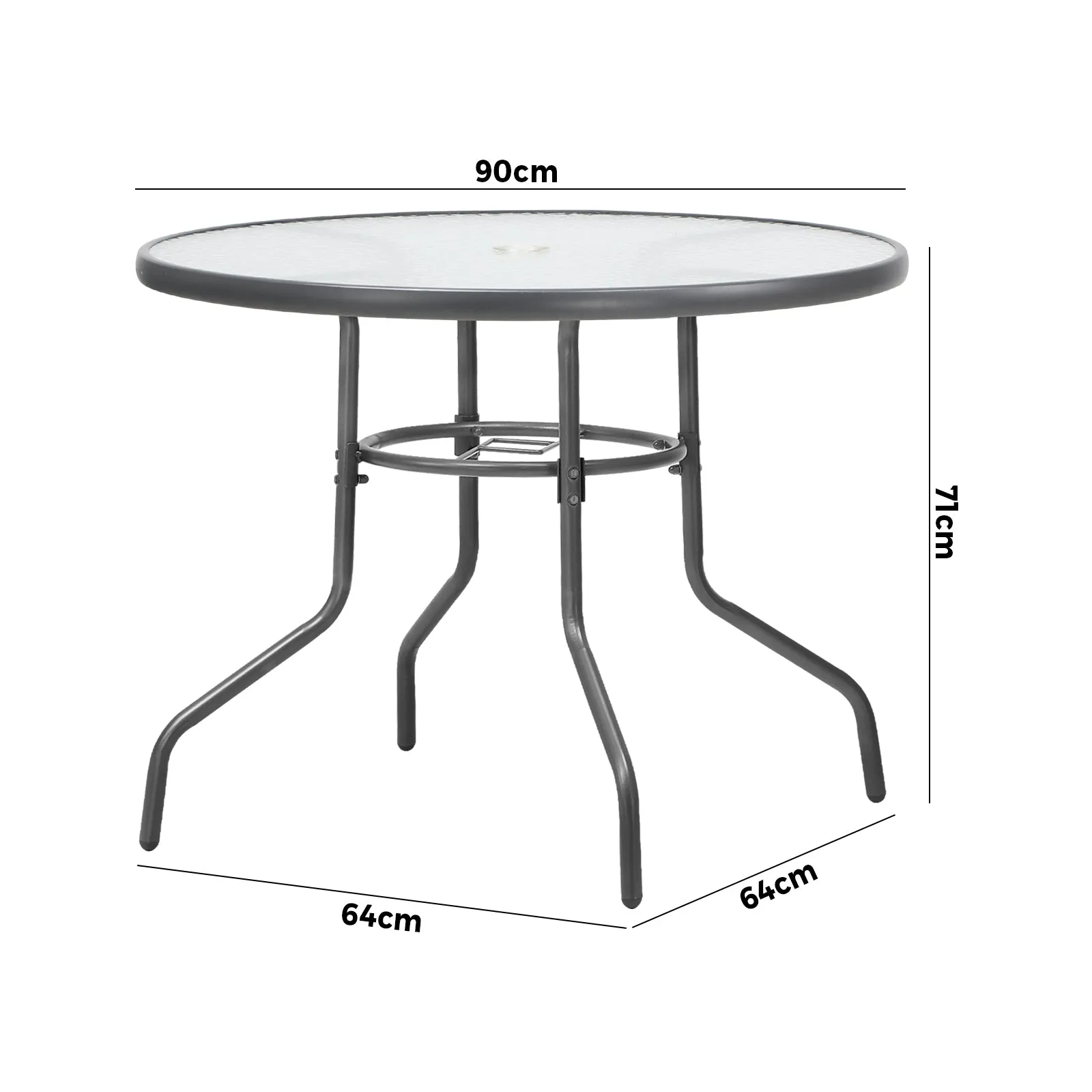 Livsip 90cm Outdoor Dining Glass Table Round Patio Furniture Bistro Set Grey