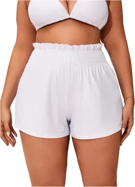 MakeMeChic Women's Plus Size Swim Shorts Ruffle High Waist Swimsuit Shorts Tankini Bottom