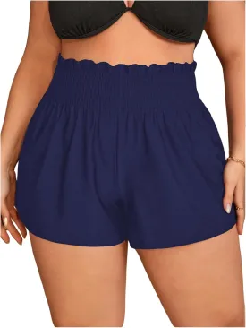MakeMeChic Women's Plus Size Swim Shorts Ruffle High Waist Swimsuit Shorts Tankini Bottom