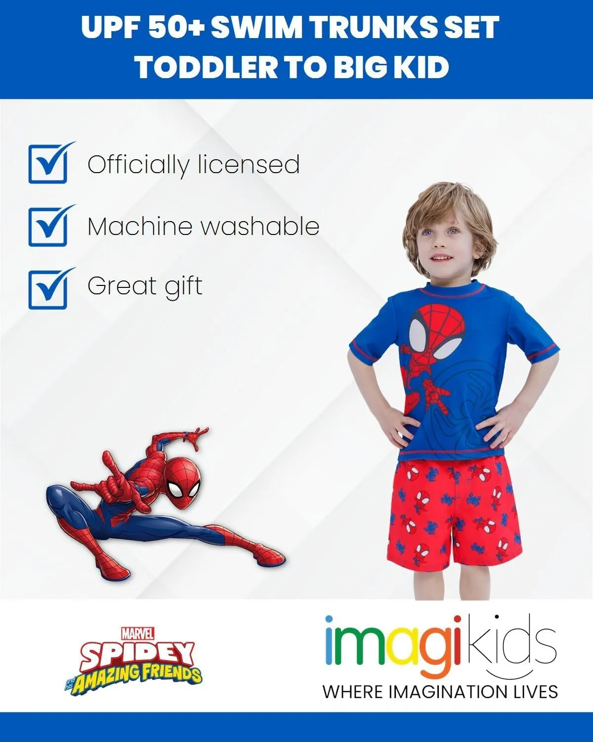 Marvel UPF 50  Swim Trunks Bathing Suit Toddler to Big Kid Sizes (2T - 18-20)
