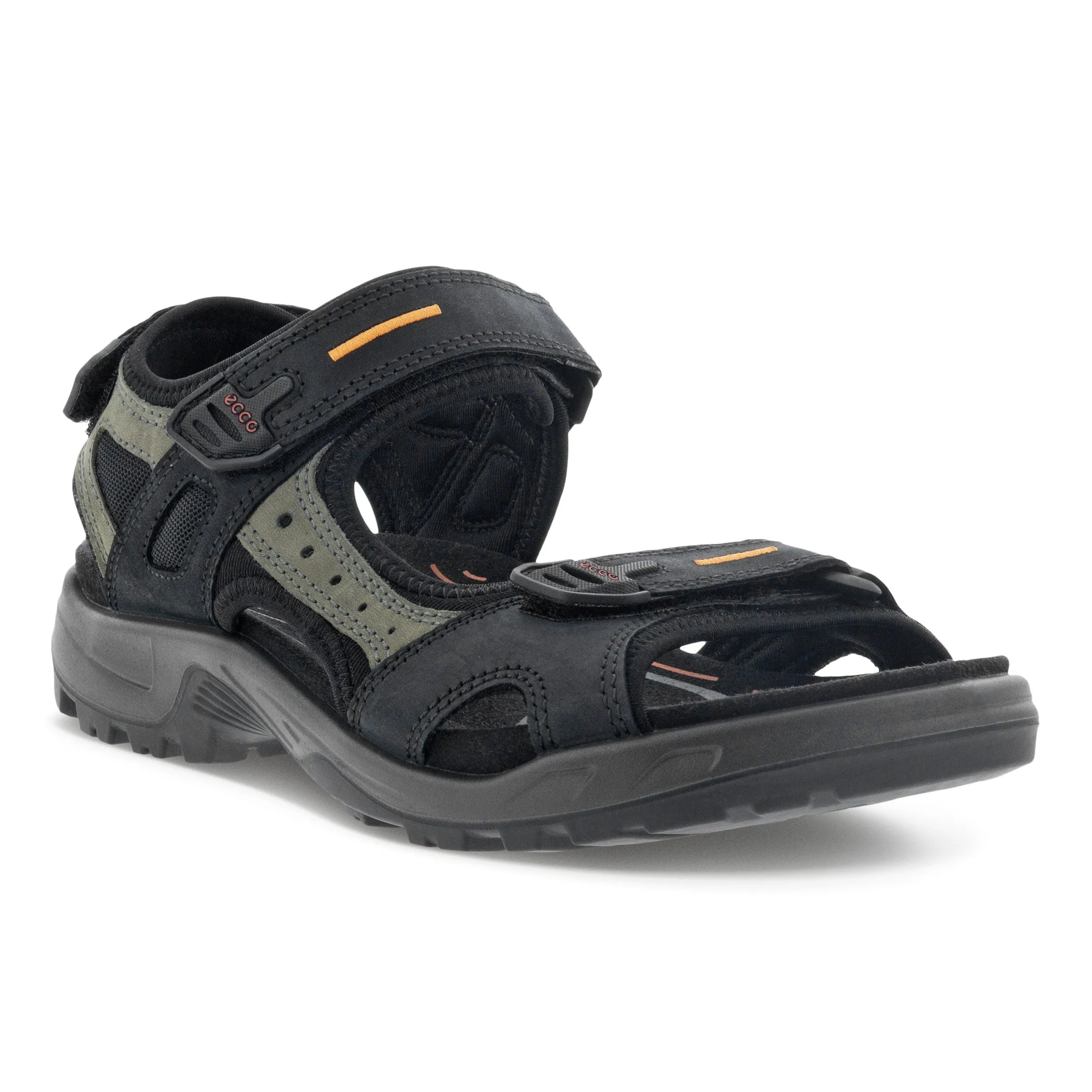 Men's Ecco Yucatan Sandal Color: Black/Mole/Black