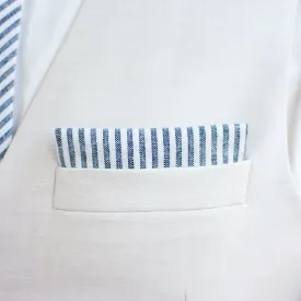 Men's Pocket Square / Navy Linen Stripe