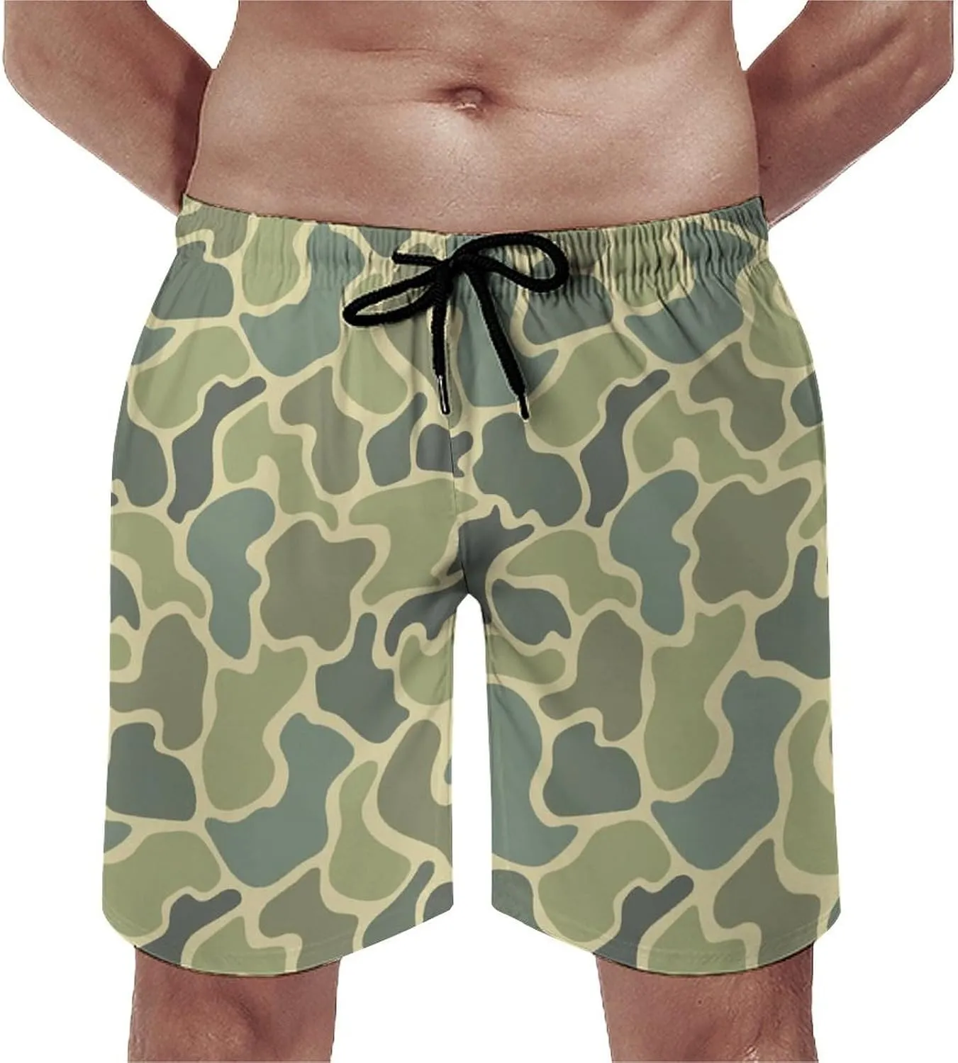 Men's Short Swim Trunks Vintage Brown Camouflage Quick Dry Bathing Suit Beach Swimsuits