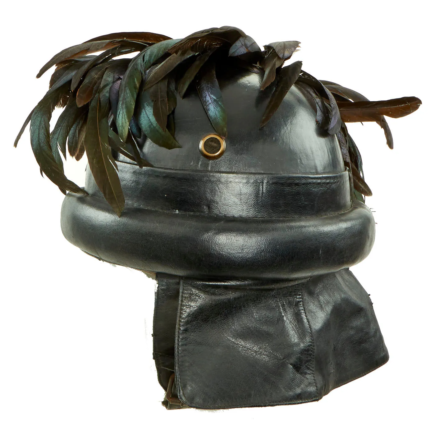 Original Italian WWII Bersaglieri Armored Division M35 Tanker Helmet With Plume - Complete