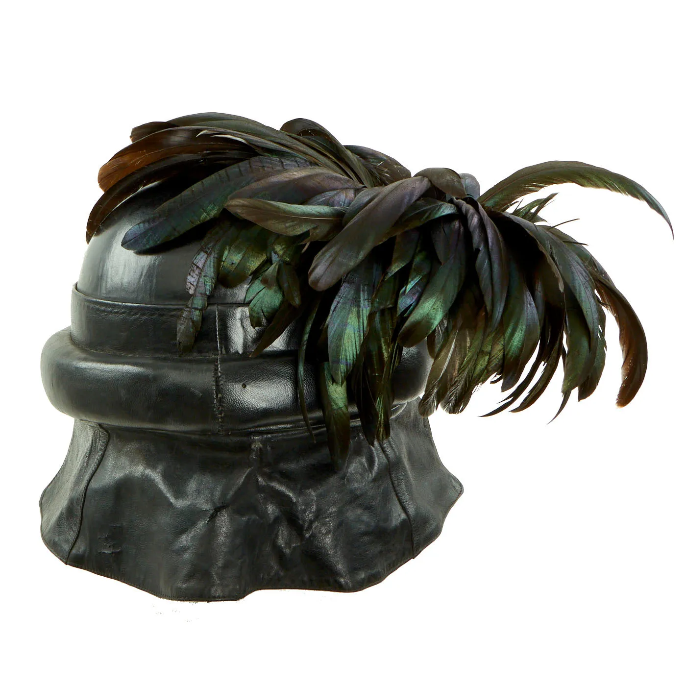 Original Italian WWII Bersaglieri Armored Division M35 Tanker Helmet With Plume - Complete