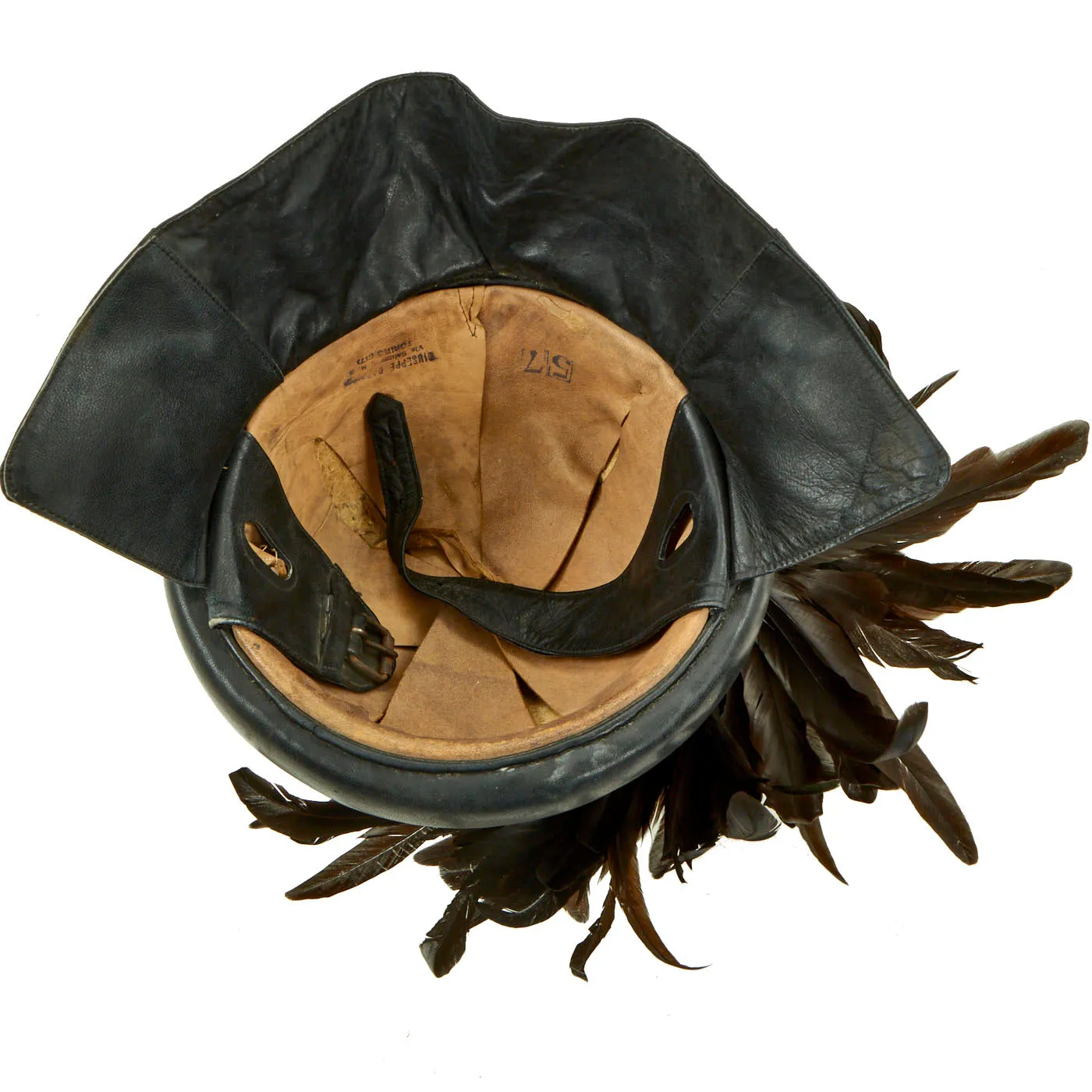 Original Italian WWII Bersaglieri Armored Division M35 Tanker Helmet With Plume - Complete