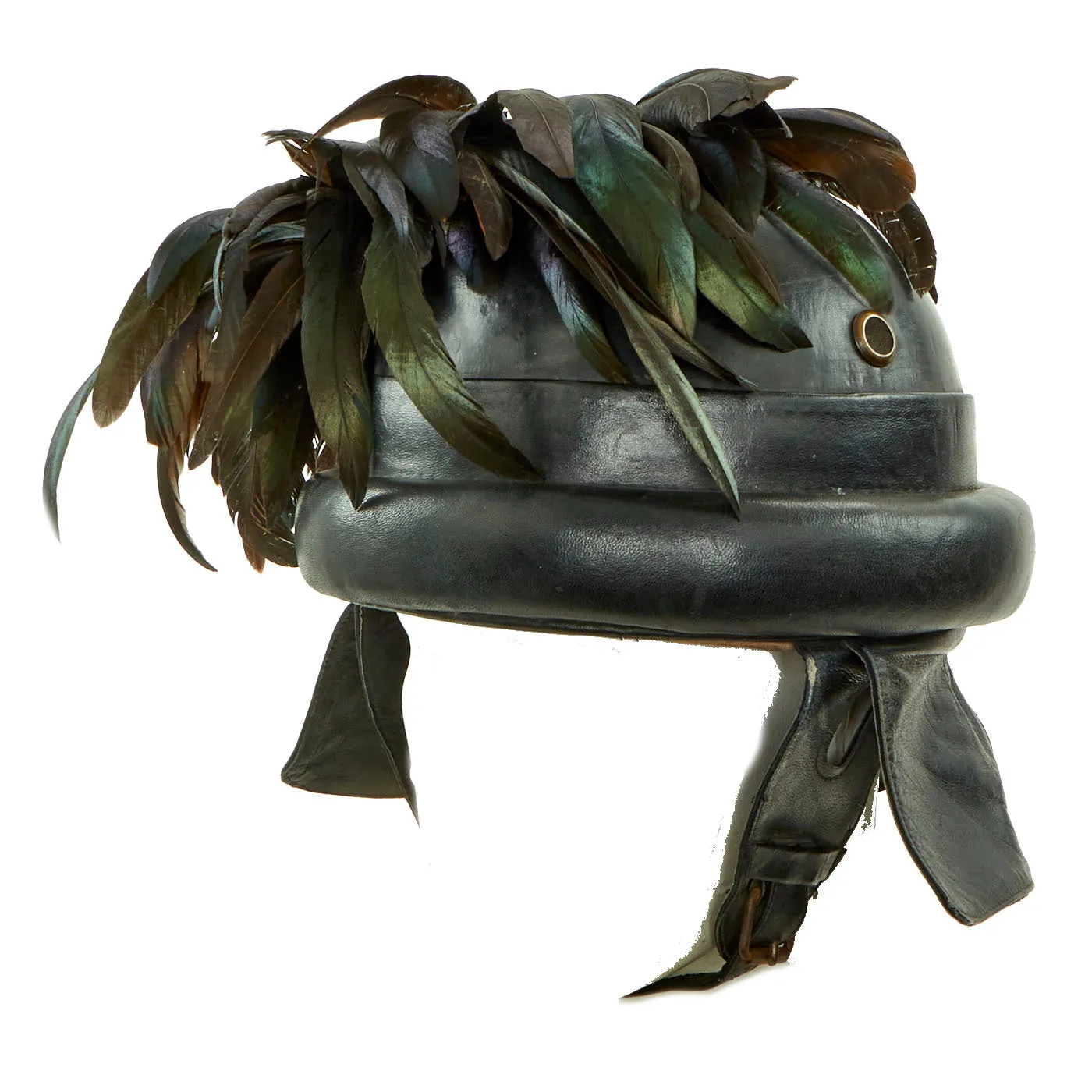 Original Italian WWII Bersaglieri Armored Division M35 Tanker Helmet With Plume - Complete