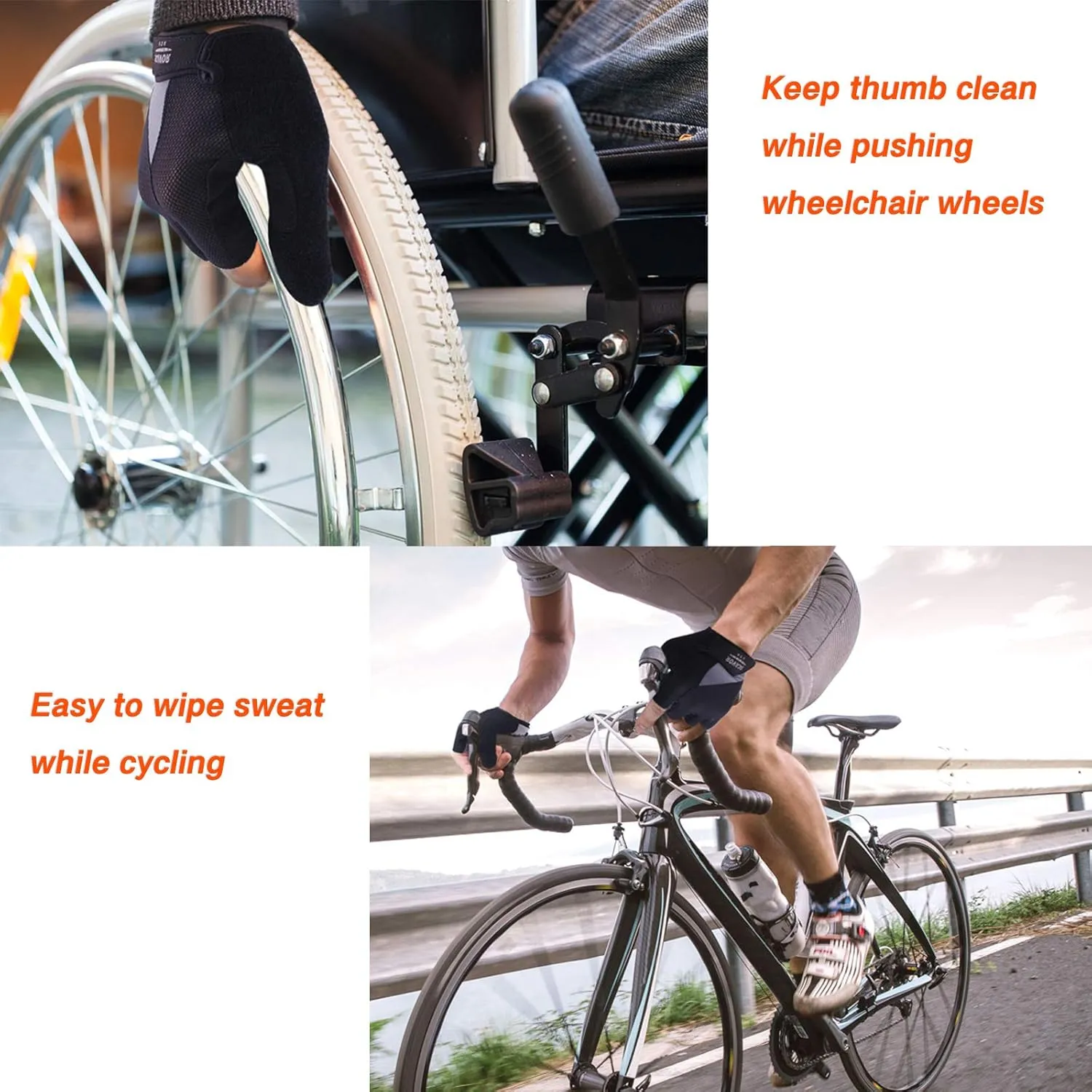 Padded Fingerless Mountain Biking Mesh Gloves - for Men Women Boys with Full Thumb Half Finger - Pefect for Sport Bike Fishing Cycling Wheelchair Use