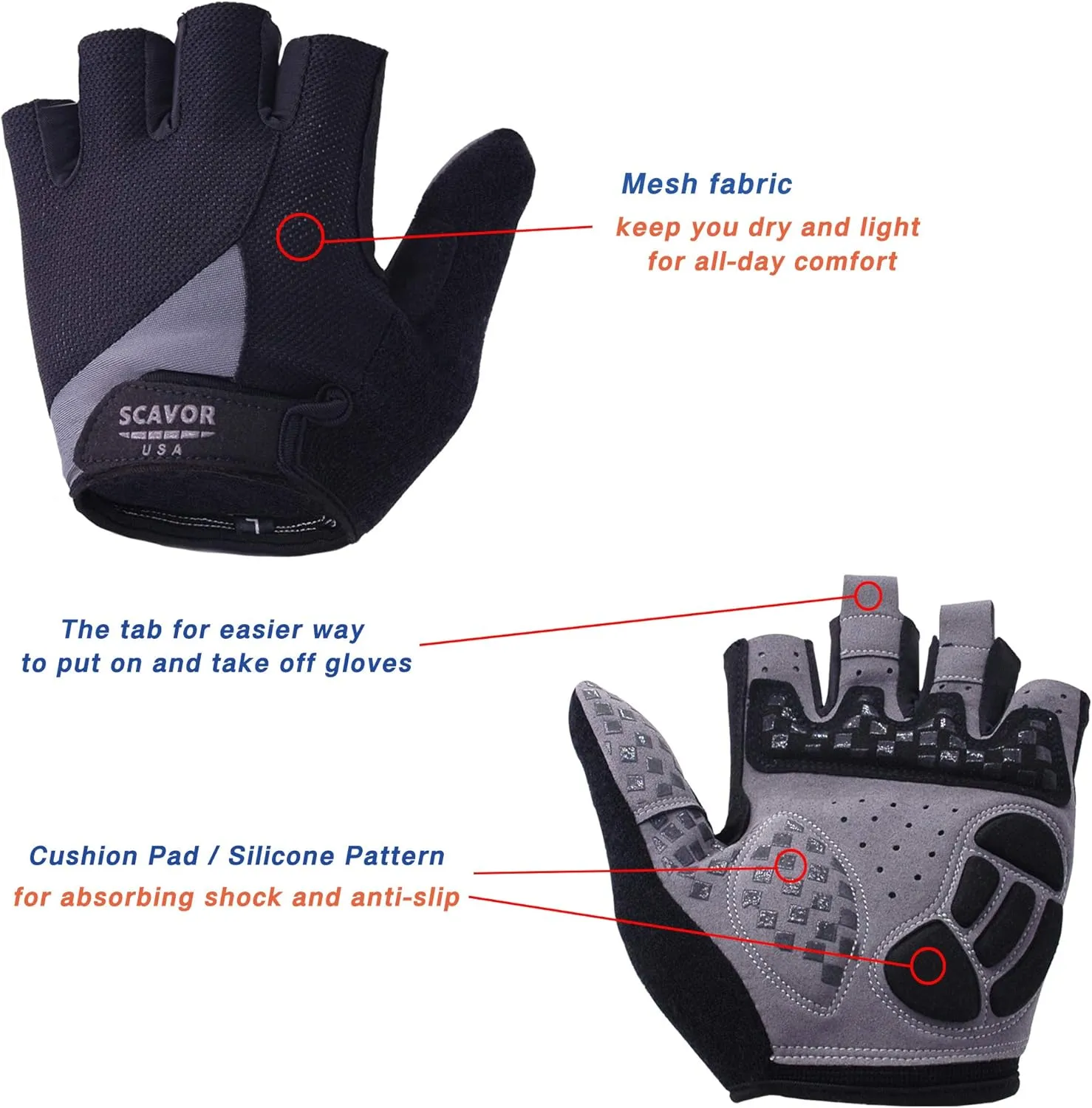 Padded Fingerless Mountain Biking Mesh Gloves - for Men Women Boys with Full Thumb Half Finger - Pefect for Sport Bike Fishing Cycling Wheelchair Use