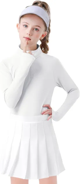 Soneven Girls Long Sleeve Golf Polo Shirts Quick Dry UPF50  Equestrian Tennis Tops with Thumb Holes for Age 5-16 Years
