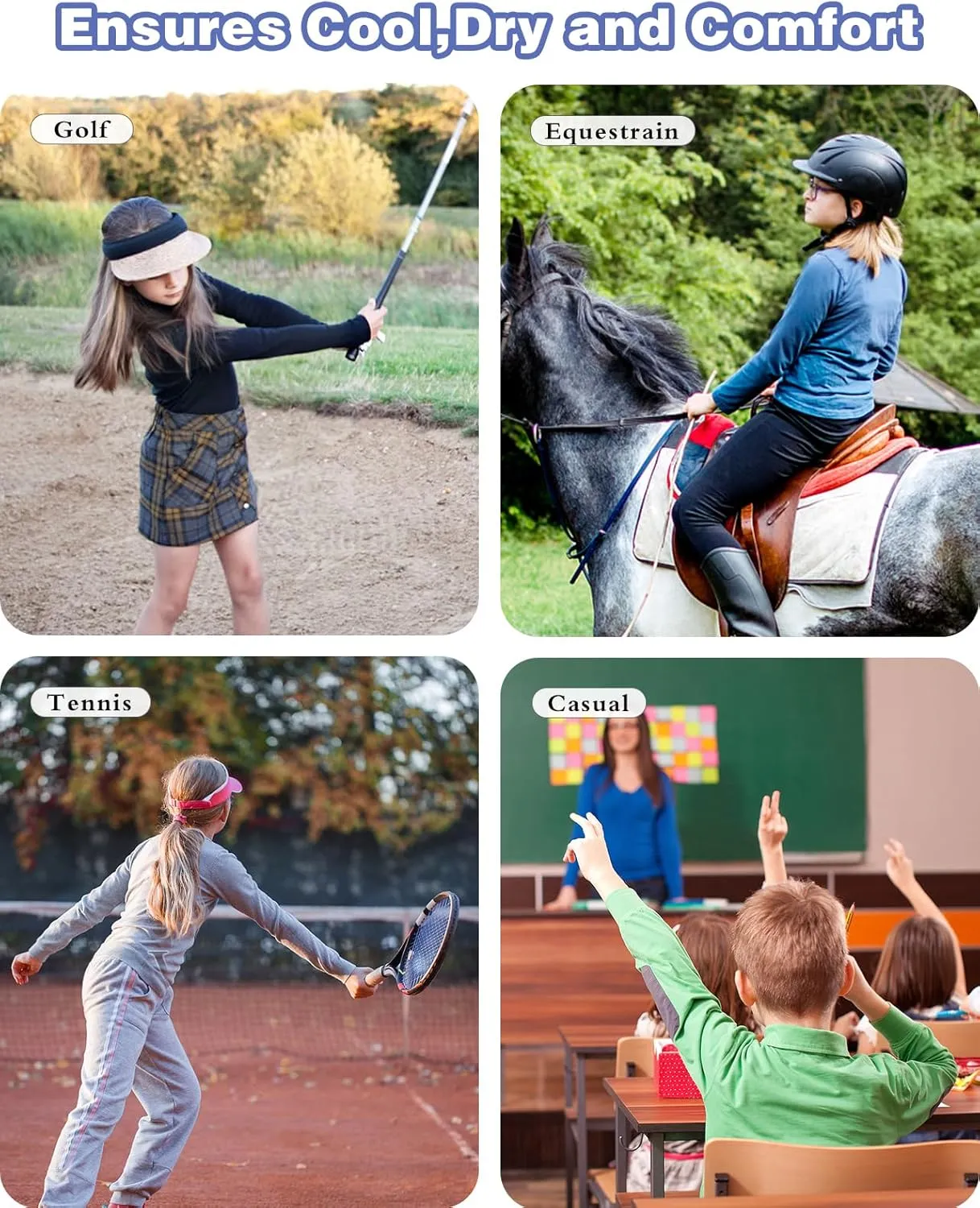 Soneven Girls Long Sleeve Golf Polo Shirts Quick Dry UPF50  Equestrian Tennis Tops with Thumb Holes for Age 5-16 Years