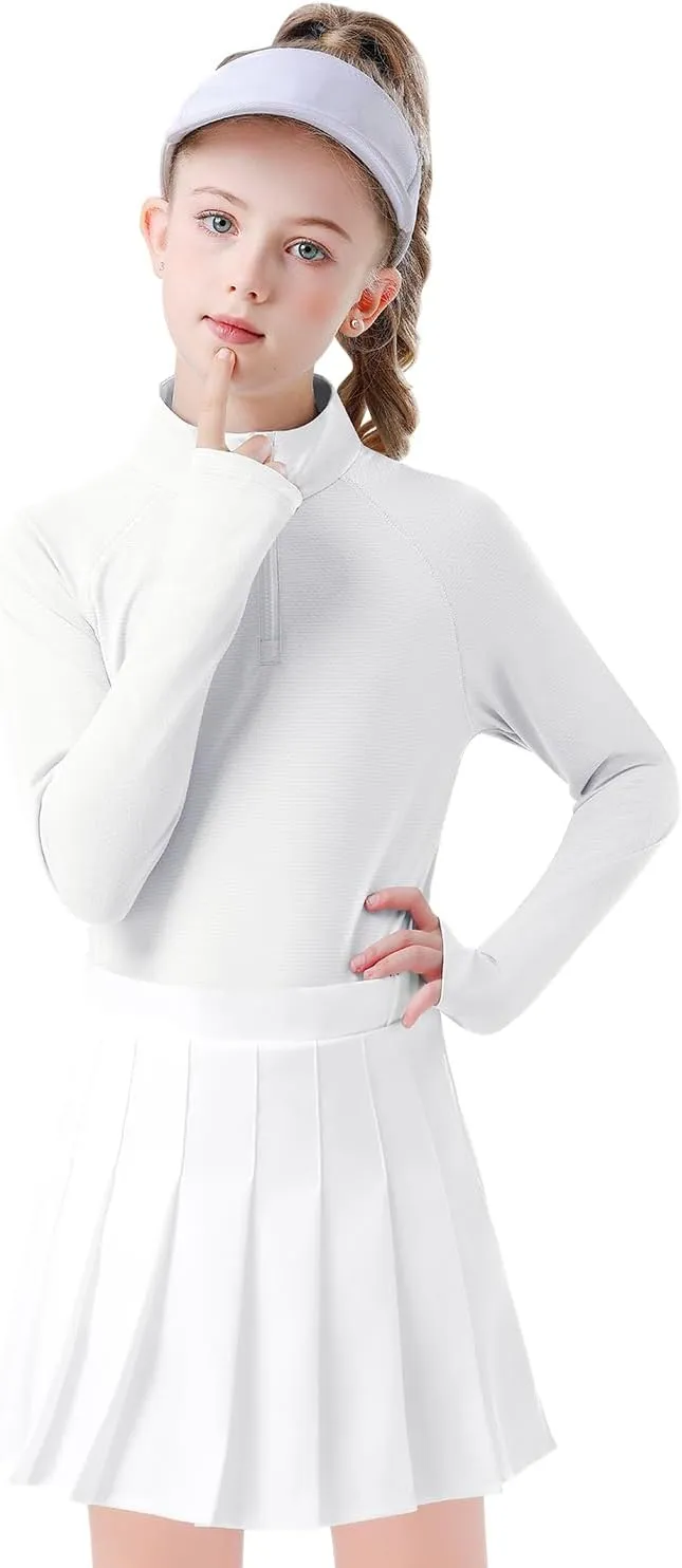 Soneven Girls Long Sleeve Golf Polo Shirts Quick Dry UPF50  Equestrian Tennis Tops with Thumb Holes for Age 5-16 Years