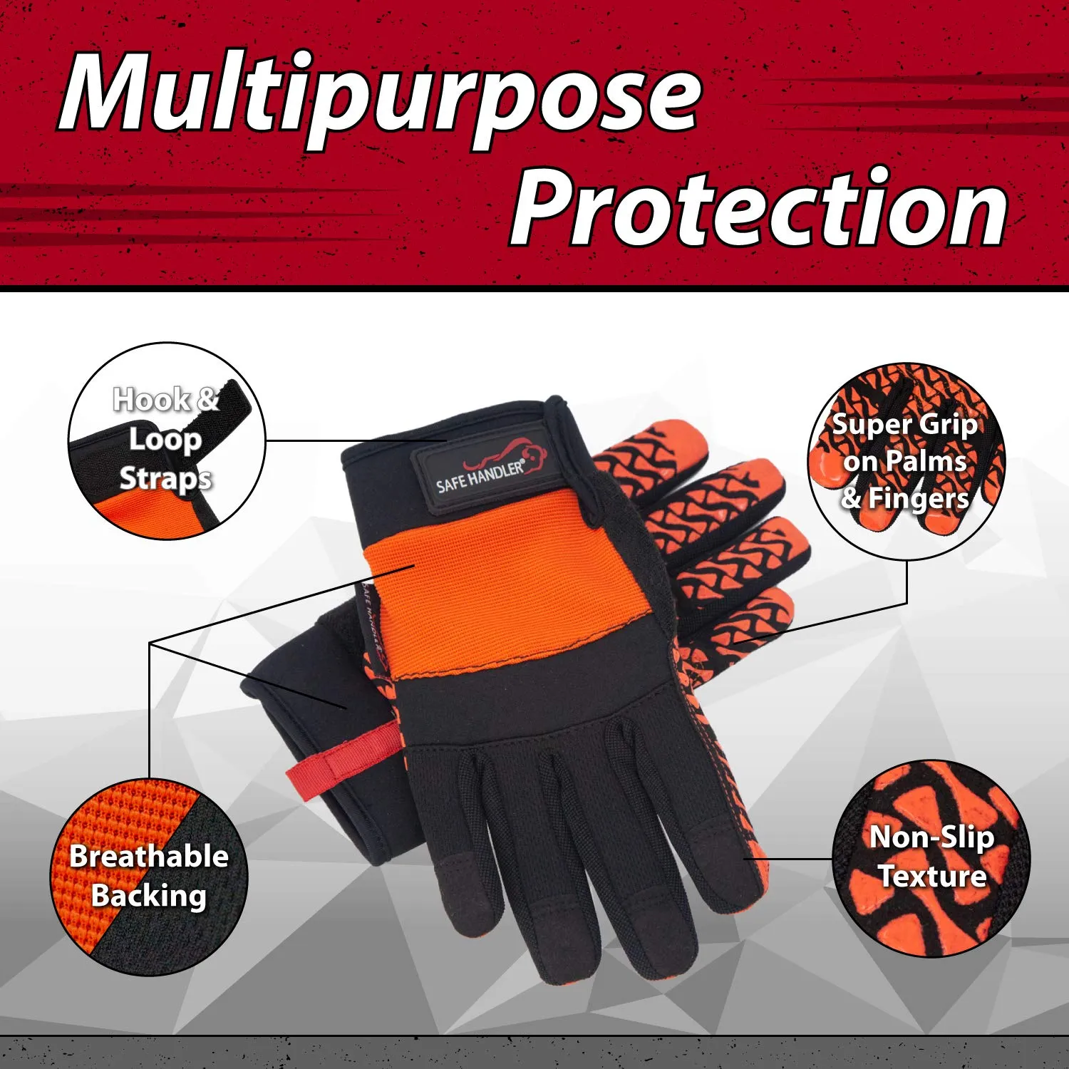 Super Textured Grip Palm Gloves With Loop Wrist Strap - Bison Life