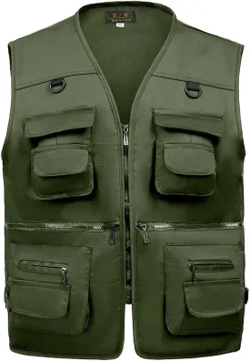 TOLOER Men's Summer Fishing Vest Multi Pockets Casual Vests Waterproof Quick Dry Outdoor Mountain Photography