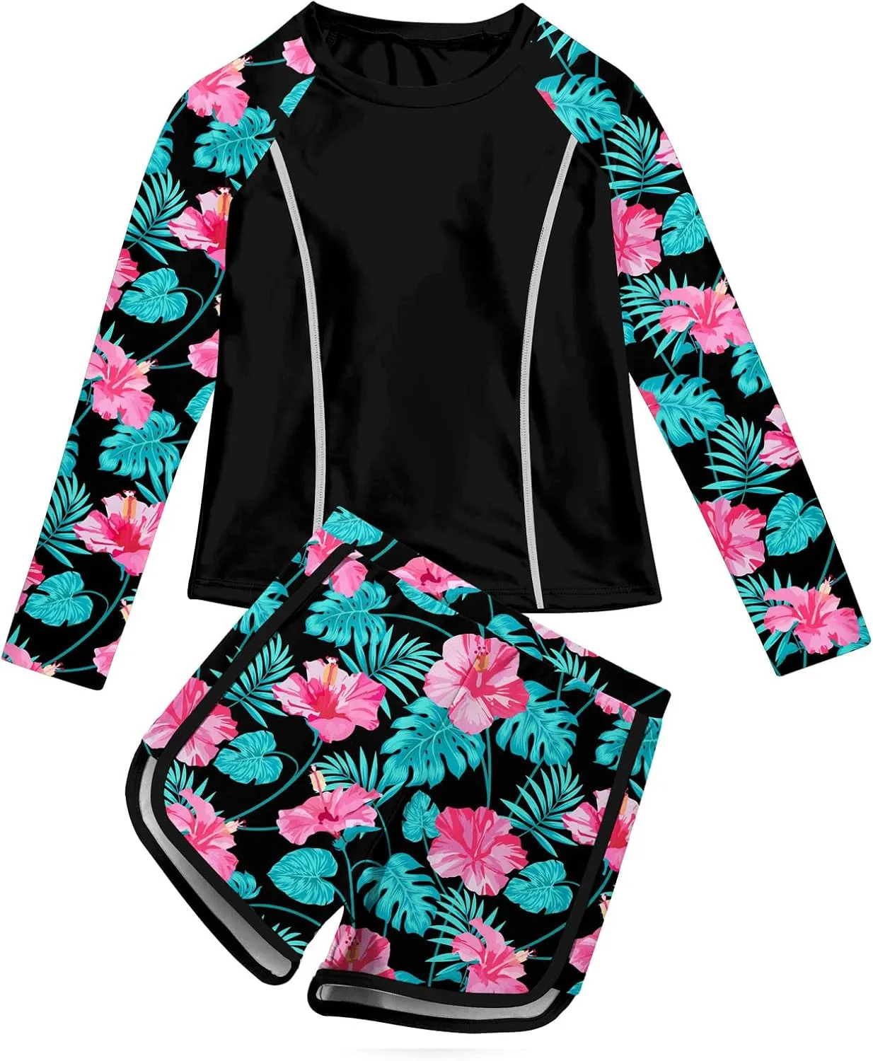 Vogseek Girls Rash Guard Swimsuits 2 Piece Bathing Suit UPF 50  Summer Swimwear Size 7-12T
