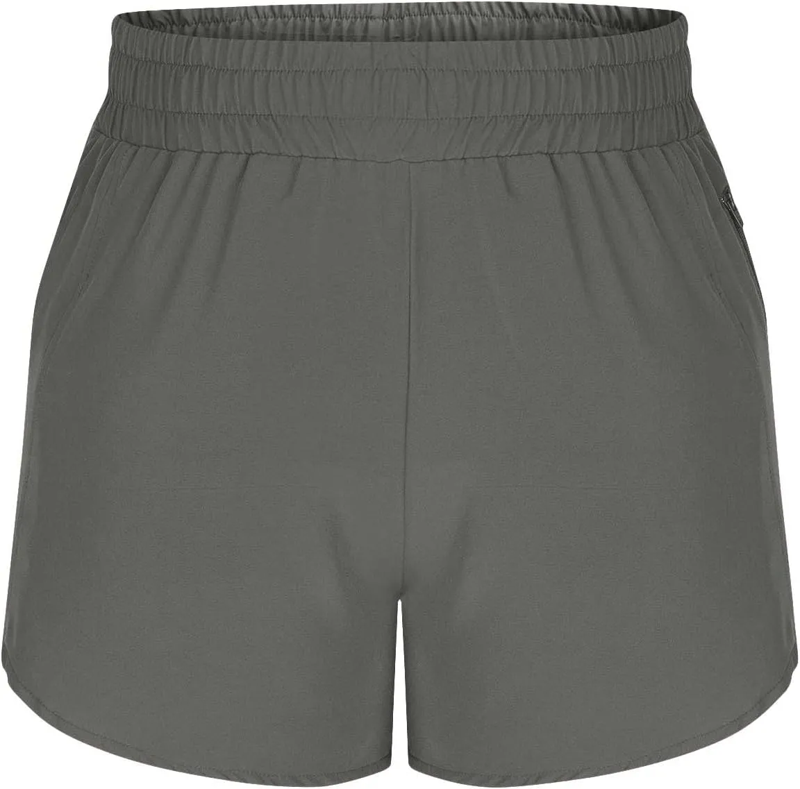 Women's Athletic Shorts High Waisted Running Solid Shorts with Zip Pocket Side Split Short Gym Elastic Workout Pants