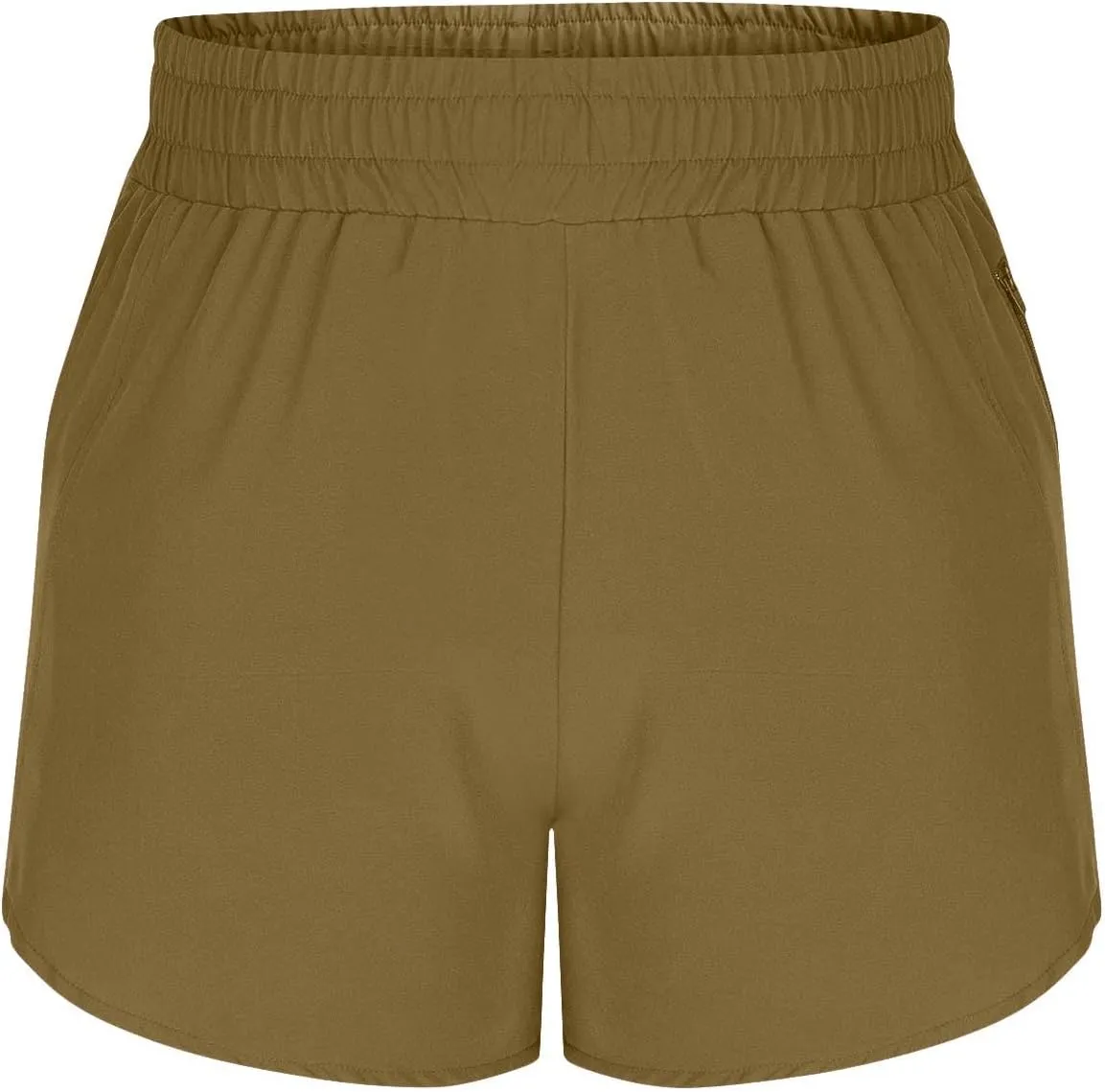 Women's Athletic Shorts High Waisted Running Solid Shorts with Zip Pocket Side Split Short Gym Elastic Workout Pants