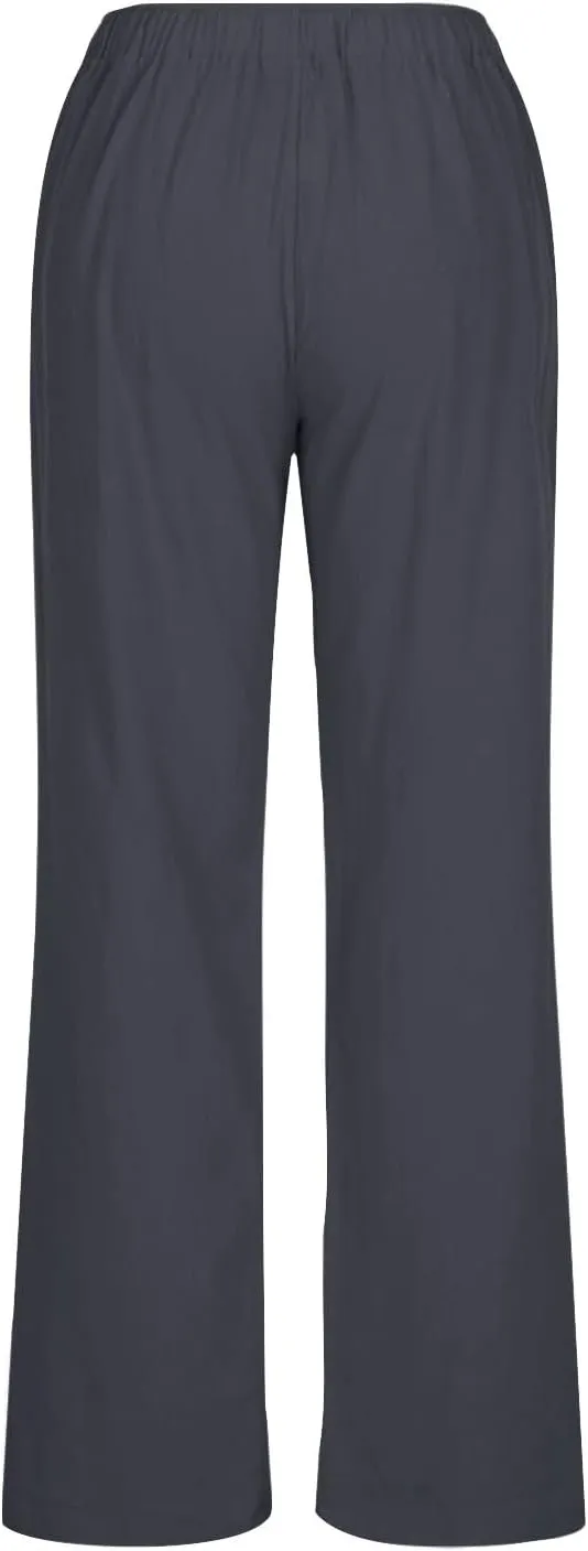 Women's Cotton Linen Pants Summer Casual Wide Leg Pant Loose Drawstring High Waist Palazzo Trousers with Pockets