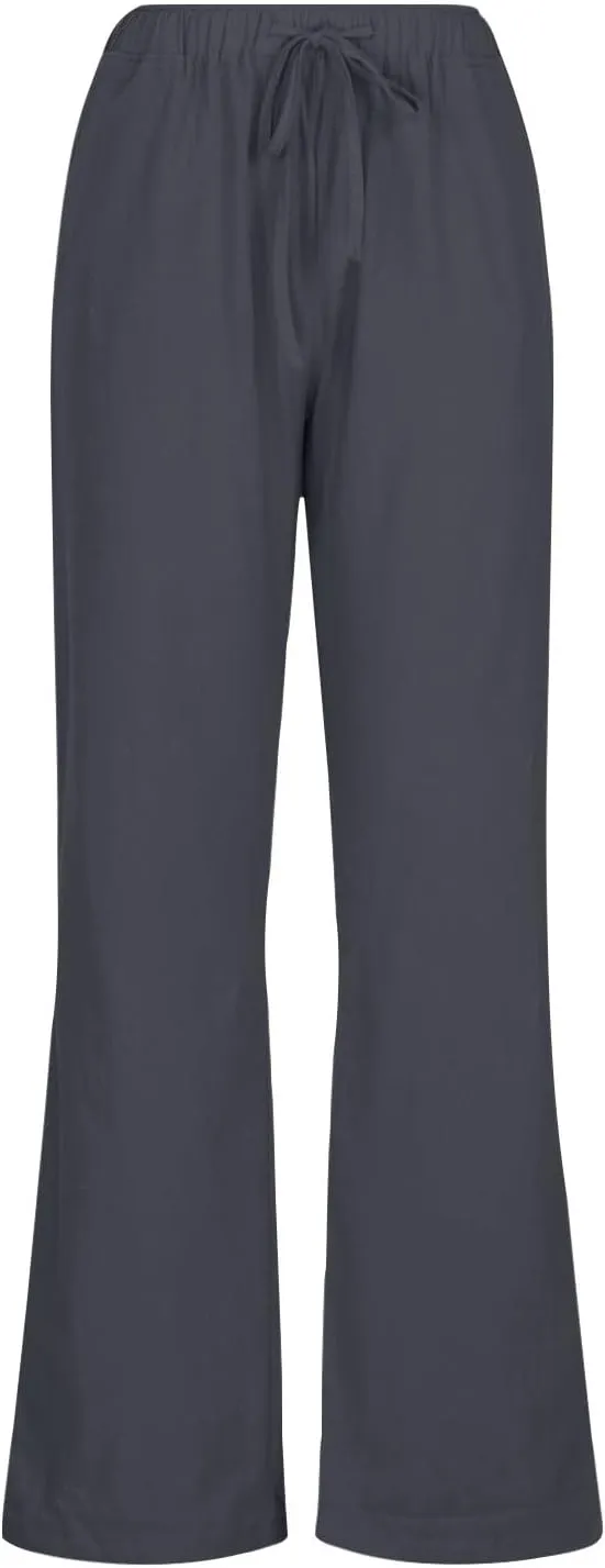 Women's Cotton Linen Pants Summer Casual Wide Leg Pant Loose Drawstring High Waist Palazzo Trousers with Pockets