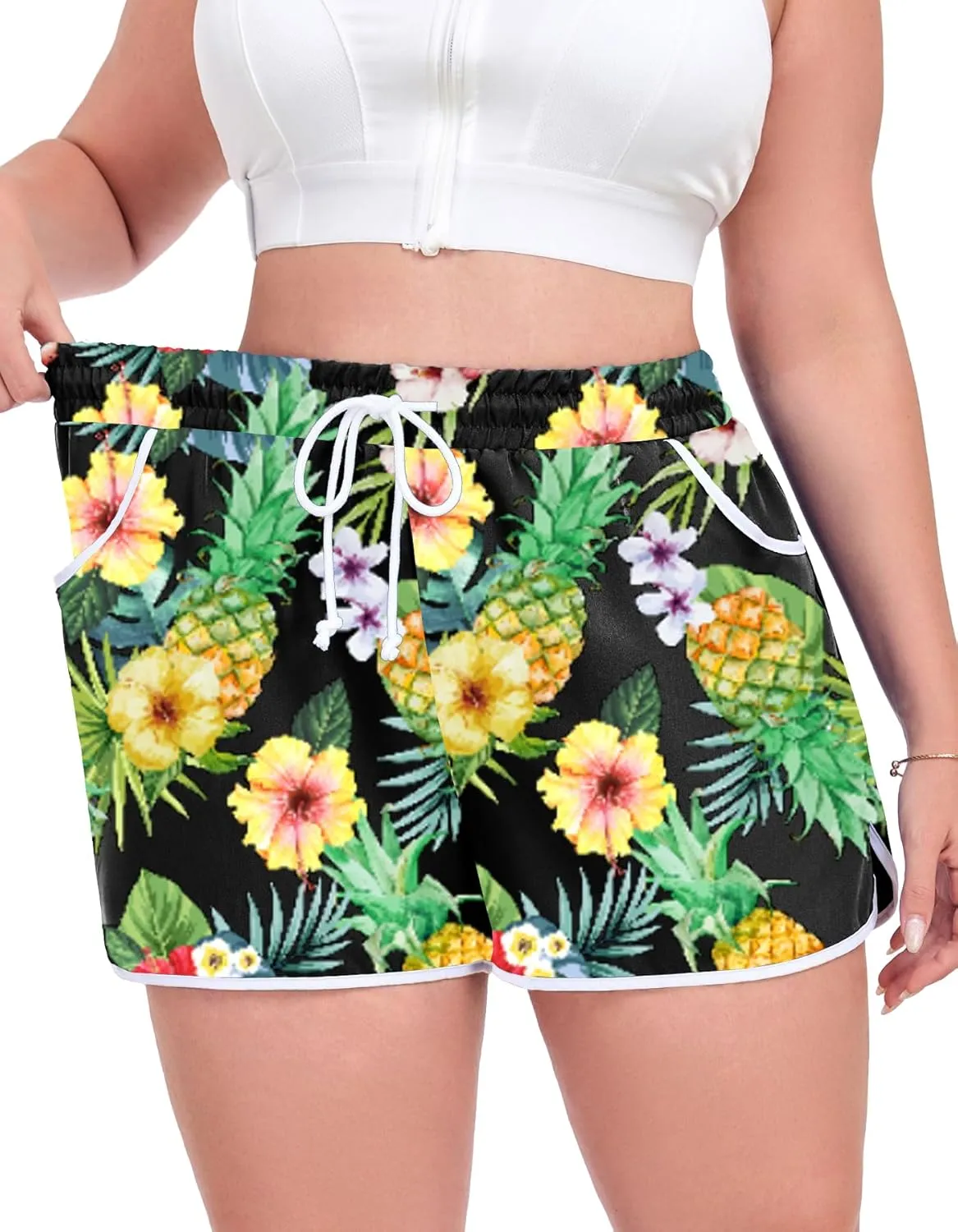 Women's Plus Size Board Shorts Drawstring Box Pants Beach Boardshorts Bottom Trunks with Pockets 1XL - 5XL