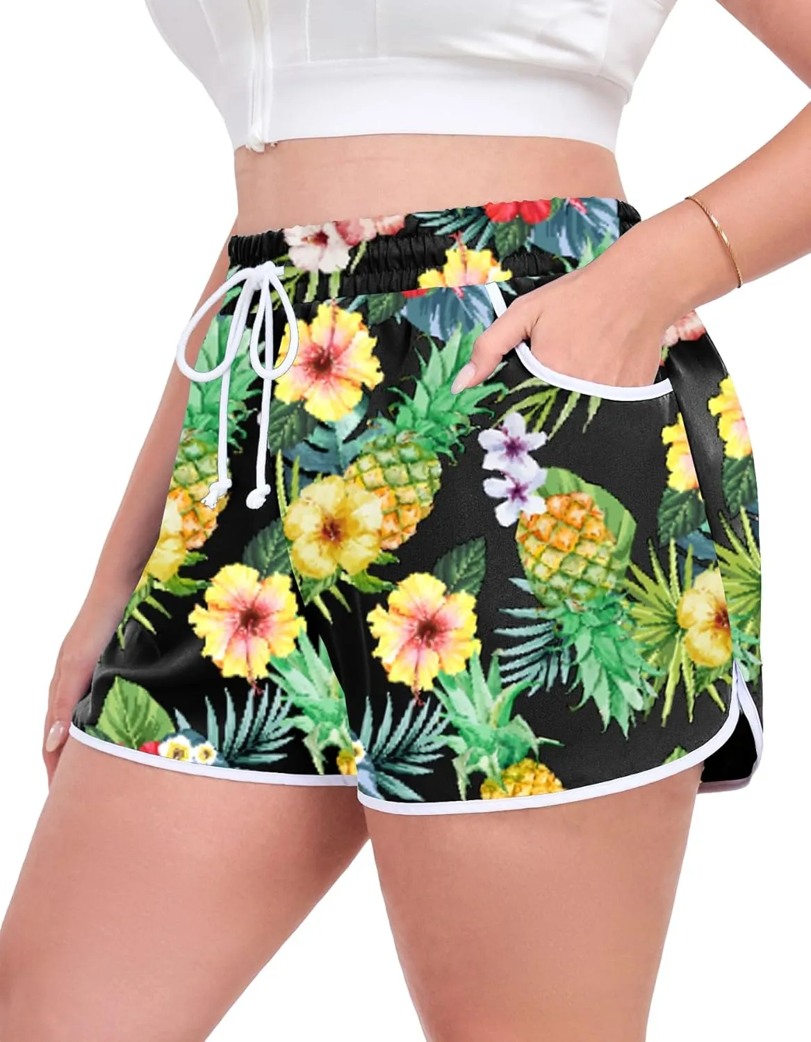Women's Plus Size Board Shorts Drawstring Box Pants Beach Boardshorts Bottom Trunks with Pockets 1XL - 5XL