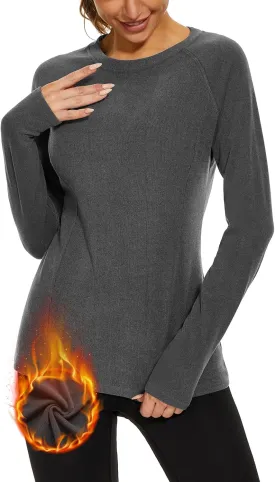 WOWENY Thermal Shirts for Women Base Layer Soft Fleece Lined Long Sleeve Top Thermal Underwear Winter Cold Weather