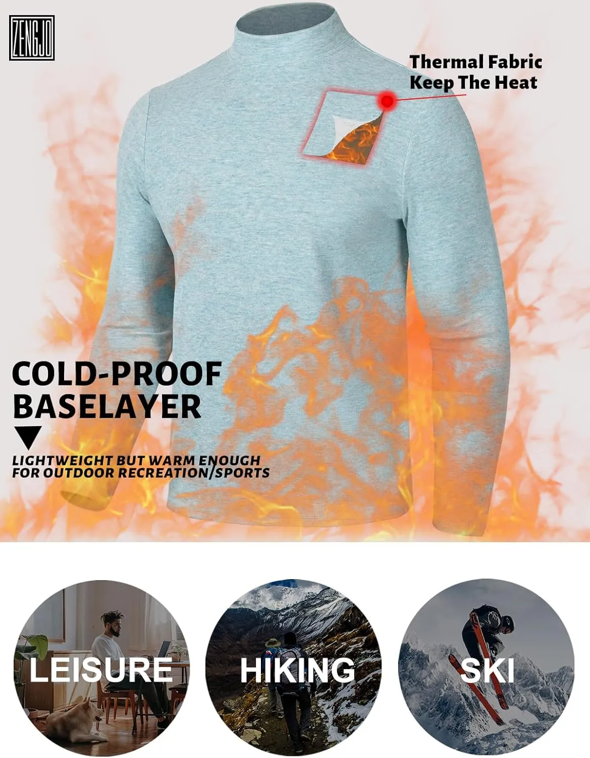 Zengjo Mock Turtleneck Thermal Undershirt Mens Long Sleeve Baselayer Shirts